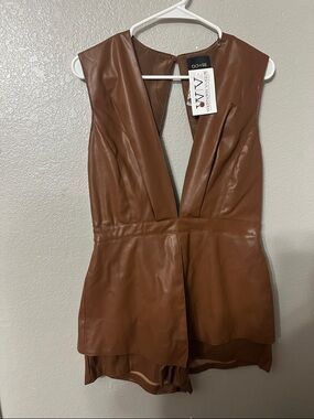 DO+BE Brown Faux Leather Deep V Romper